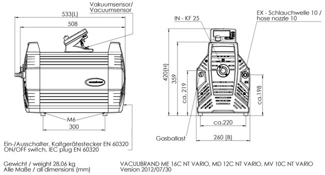 ME 16C NT VARIO - 尺寸规格表