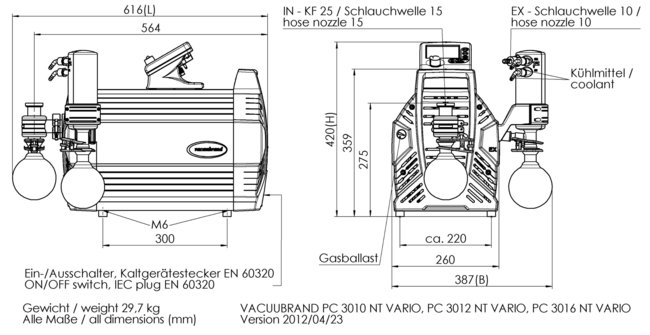 PC 3016 NT VARIO - 尺寸规格表