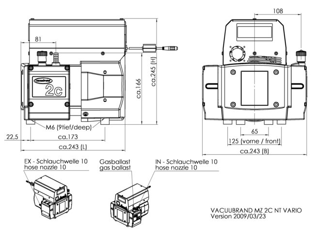 MZ 2C NT VARIO - 尺寸规格表